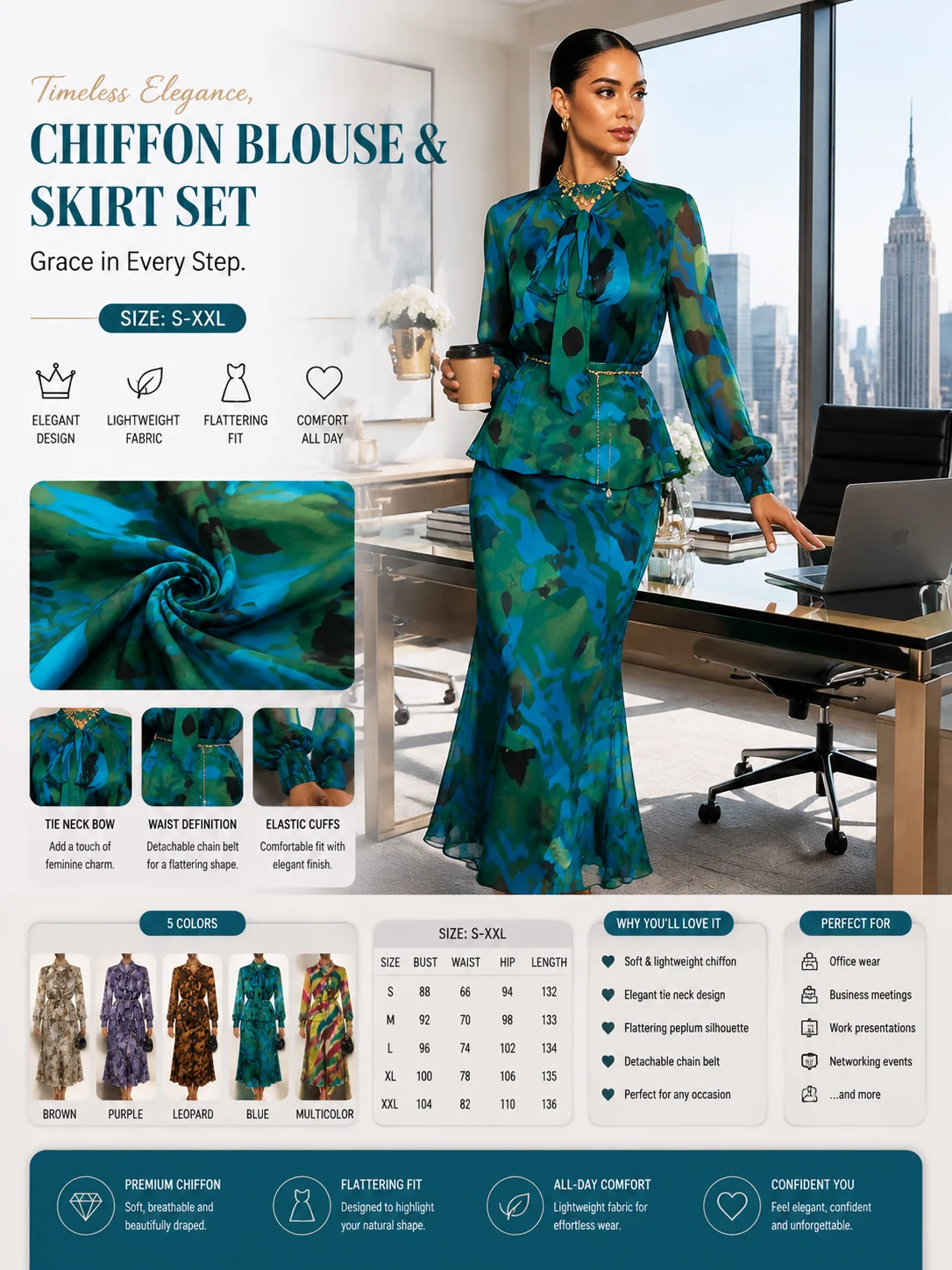 Women Chiffon Two Piece Set Pr - Women Formal Blouses For Evening Wear recension och pris