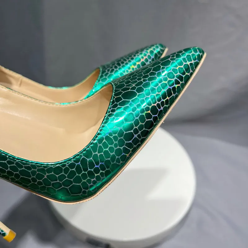 Tikicup Green Printed Women Pointy Toe High Heel Shoes Formal Sexy Celebrity Ladies Dress Slip On Stiletto Pumps Plus Size 33-46