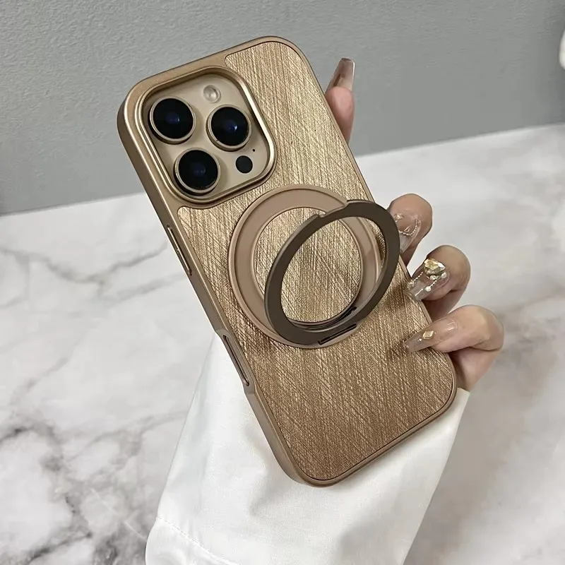 

For iPhone 16 pro max 15 Pro 14 13 12 11 Magnetic Wireless Charging Bumper Hard PC Cover Luxury Metal Bracket MagSafe Phone Case