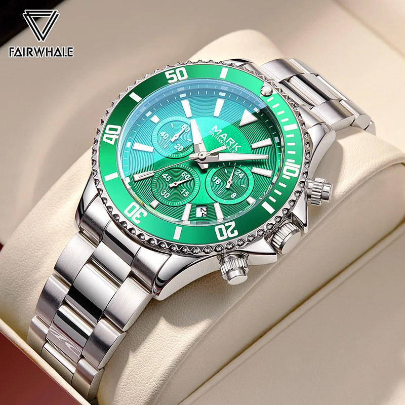 

Luxury Green Watch For Mens Brand Mark Fairwhale Business Steel Quartz WristWatch Fashion Multifunctional Waterproof Clocks Man