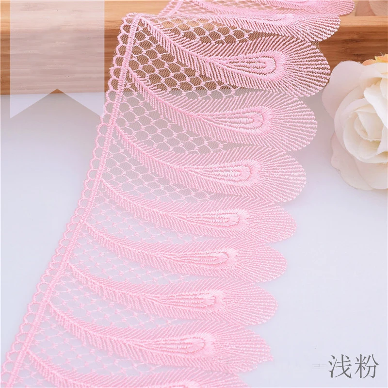 

30Yards Pink Lace Trim Wedding Embroidered Mesh Tulle DIY Handmade Patchwork Ribbon Dress Sewing Supplies