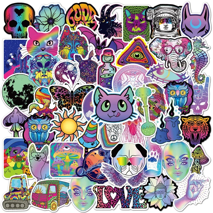 10/30/60PCS Psychedelic Cool Sticker for Laptop Skateboard Motorcycle Helmet Car Fridge Guitar Waterproof Trippy Stickers Decals