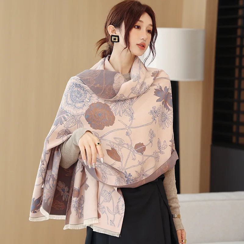 

Women's Thickened Warm 2-in-1 Shawl - Student Winter Printed Faux Cashmere Luxury-Inspired Scarf for Air Conditioning &Outerwear