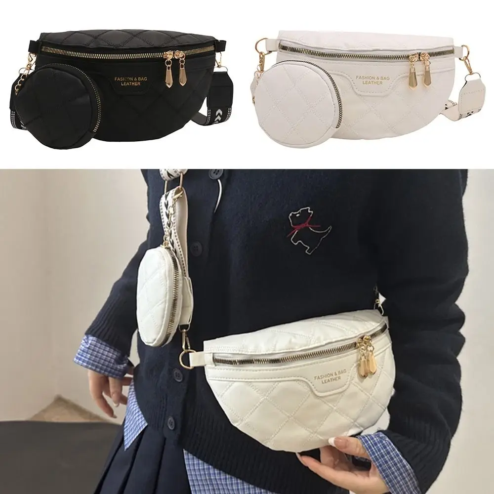 

Fashion PU Leather Crossbody Chest Bag Stylish Chain Zipper Wide Strap Fanny Pack Woven Lattice Pattern Waist Packs Travel