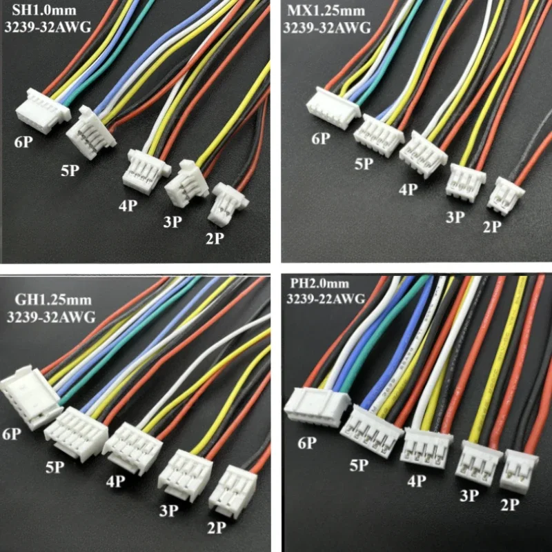 5/10Pcs 1.0 1.25 1.25 2.0 2.54 SH1.0/MX1.25/GH1.25/PH2.0/XH2.54MM  2P/3P/4P/5P/6P Single/Double Plug Connector With Wire 20cm