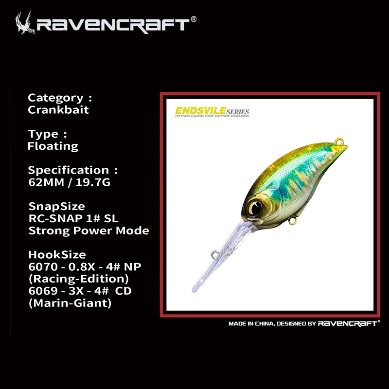 Ravencraft 19.7g Floating Long Casting CrankBait Wobblers Fishing Lure 62mm Long lip Crank bait Artificial Hard Bait For Trout