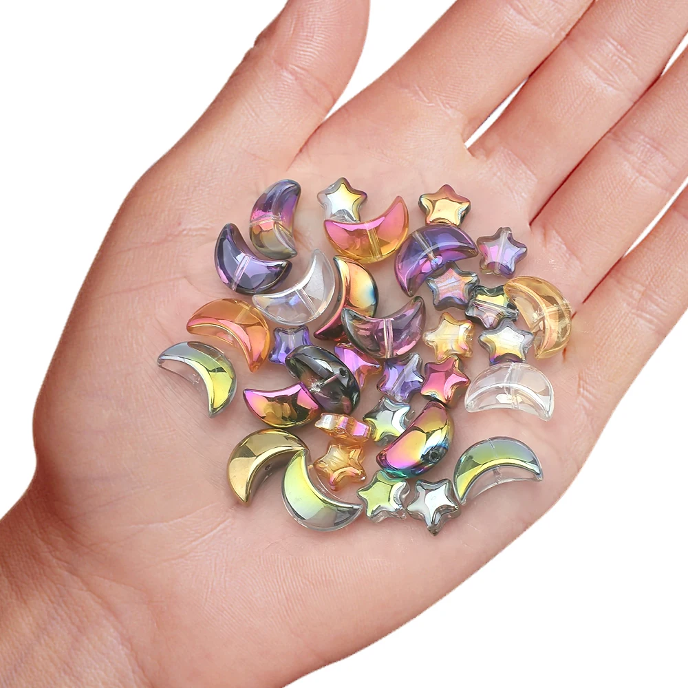 60Pcs Mixed Crystal Glass Star Moon Pendants Loose Beads For DIY Making Earing Necklace Jewelry Handmade Handbag Garment Decor