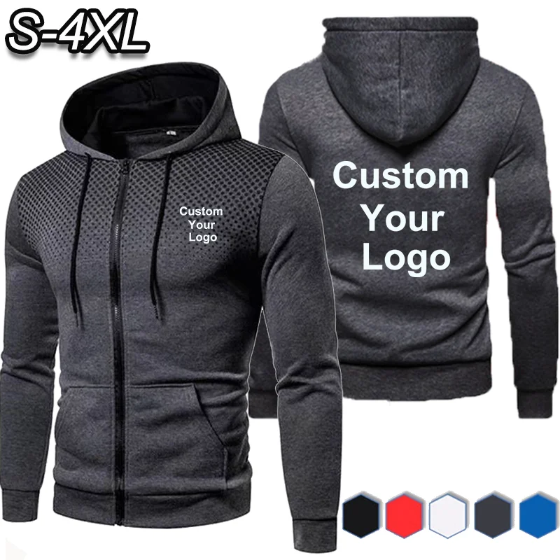 Fashion Men Personality Custom Your Logo Hoodie Sweatshirts Autumn Winter Spring Fleece Zipper Jackets