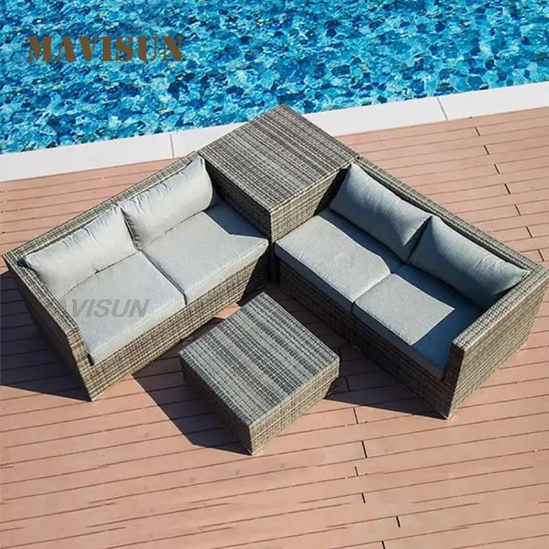 Outdoor Furniture Combination Rattan Sofa With Small Coffee Table For Balcony Patio Courtyard Garden Leisure Rattan Chair Set