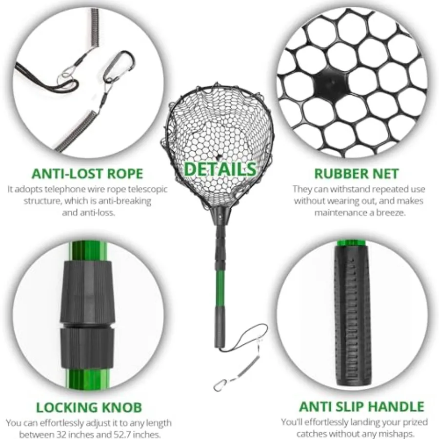 Rubber Fishing Net with Telescoping Handle - High Strength Landing Net for Fishing with Soft Rubber Netting, Two Sizes Options - view 4