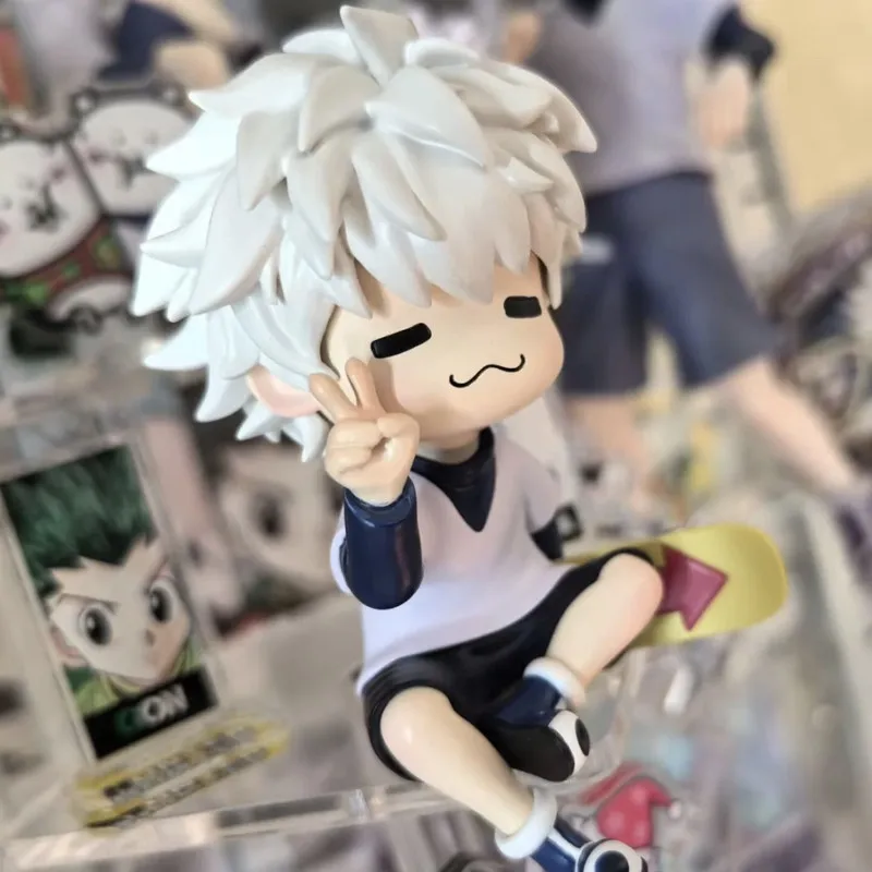 Chibi Hunter X Hunter Killua Zoldyck Peace Sign Sitting Figure Anime Collectible Toys Desktop Ornament Decor Model Surprise Gift view 2