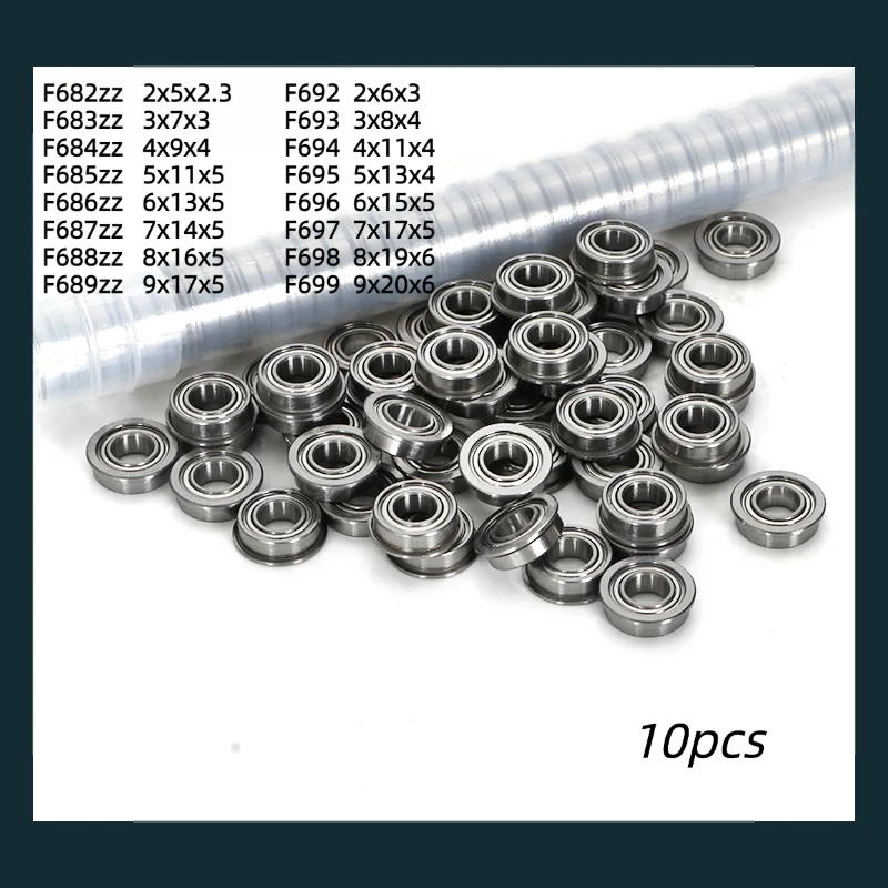10 Stück gemischte Mini-Flansch-Rillenkugellager F682ZZ-F689ZZ F692ZZ-F699ZZ, doppelt ZZ, Metallabschirmung, Chromstahl, kleiner Flansch B