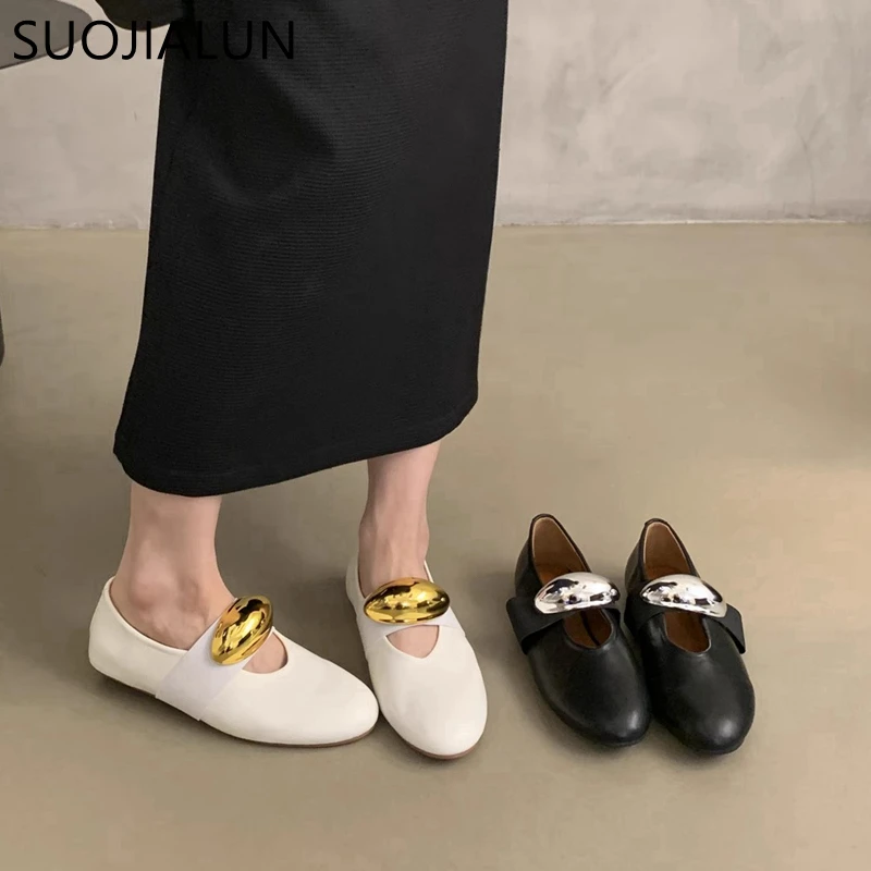 SUOJIALUN 2024 Autumn New Brand Women Flat Shoes Fashion Round Toe Slip On Ladies Casual Loafer Shoes Soft Solse Mary Jane Shoes