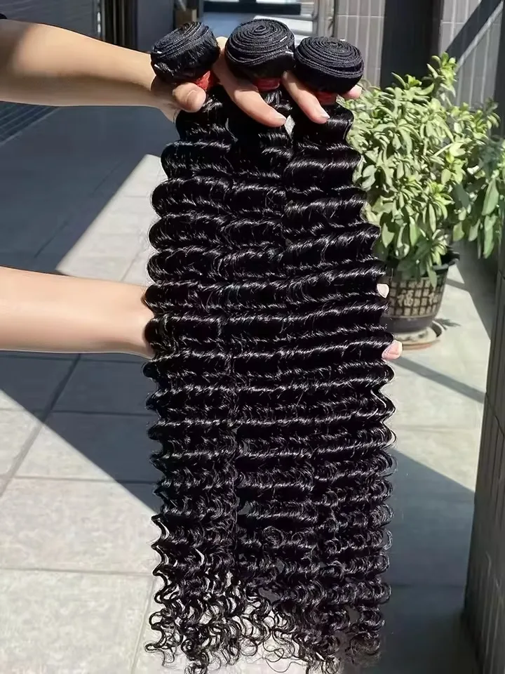 

Kerriebeauty 12A Пучки Глубоких волн Человеческие волосы Бирманский пучок Remy Вьющиеся 1 3, 4 шт. Натуральные черные необработанные наращивания