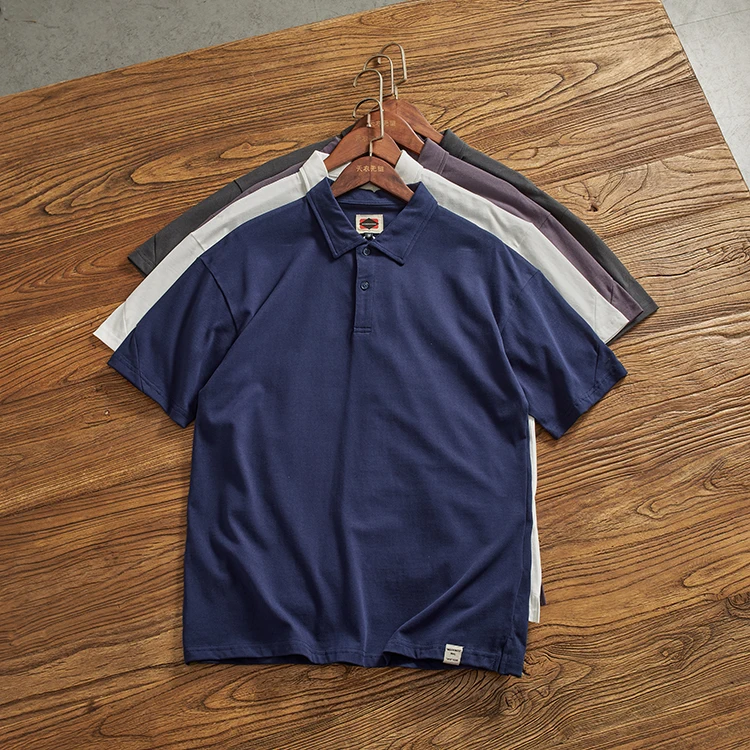 

Loose Fit Pure Cotton irt Vintage Oversize ort Sve Turn-down Collar Button Men's T-irt Faion Urban Sle Summer