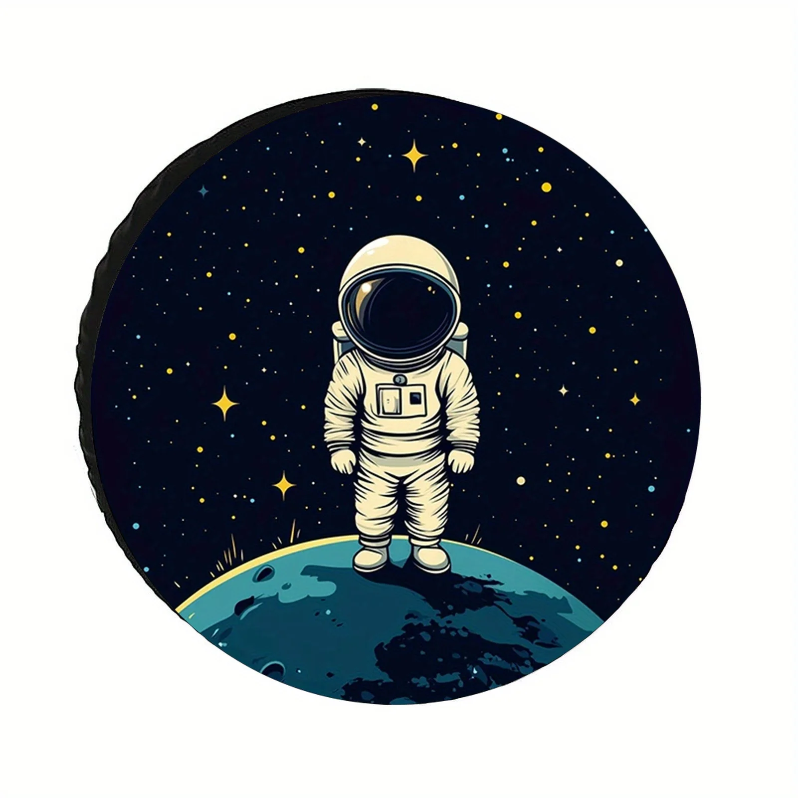 1 Astronaut Planet Polyester Spare Tire Cover, UV And Windproof All-Season Tire Protector, Suitable For Camping, Travel Trailers