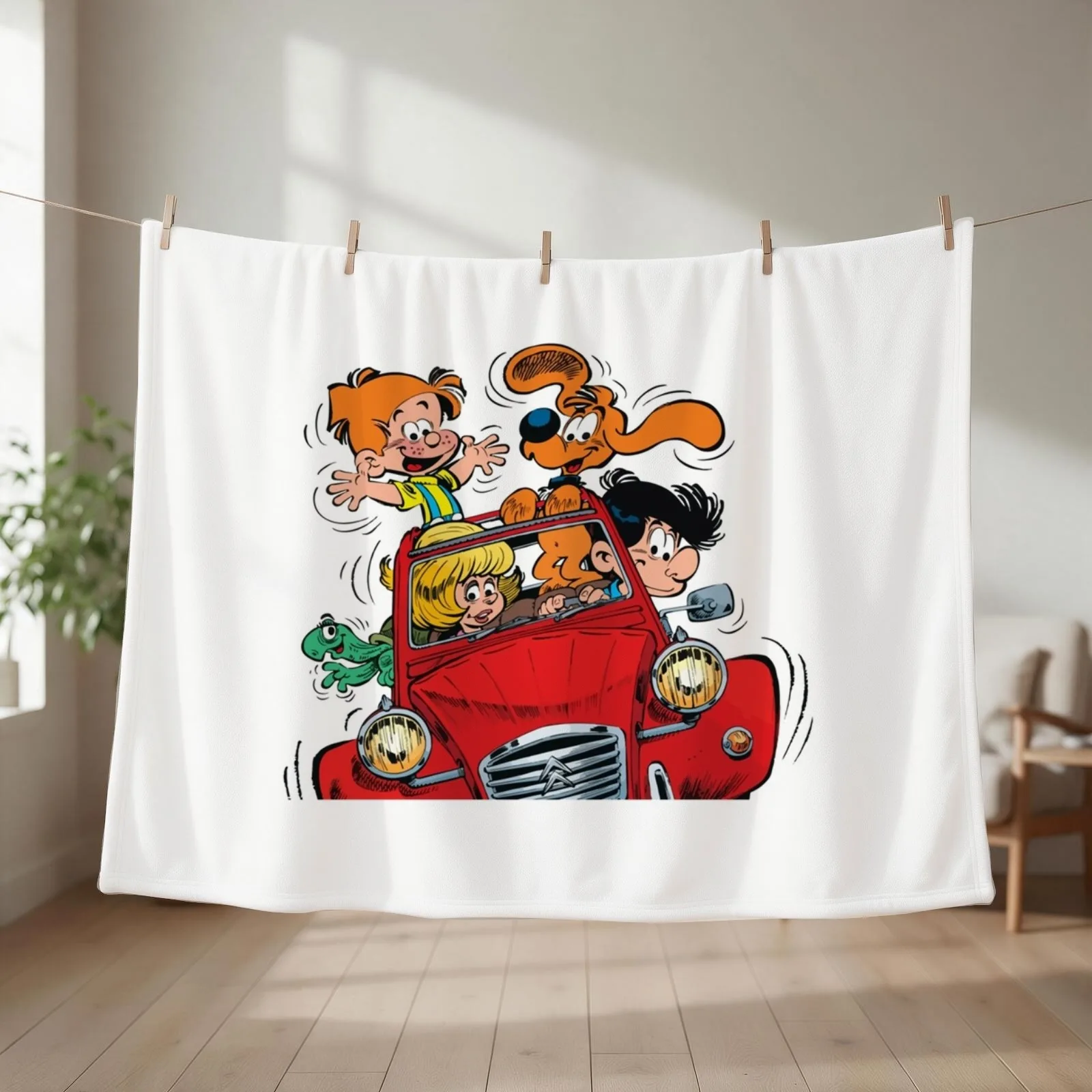 New Boule et Bill (Billy et copain) dans la voiture classique Throw Blanket couch cozy soft plush fuzzy picnic outdoor blanket
