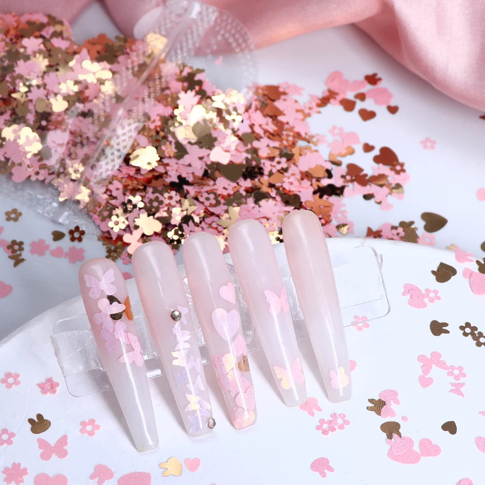 5g Valentines Day Nail Sequins DIY Manicure Accessories Love Heart Flower Nails Art Decoration Paillettes Pink Style Nail Design