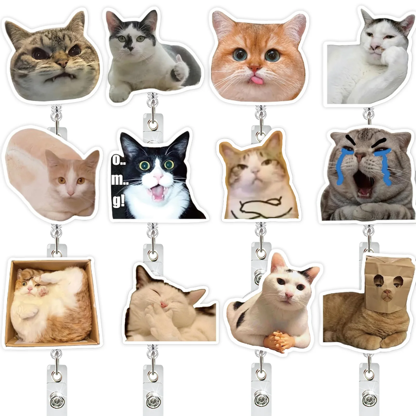 Funny Cat Meow Badge Reel for Nurse Doctor Student Name Tag Retractable Worker ID Card Pull Buckle Clip Access Office Supplies