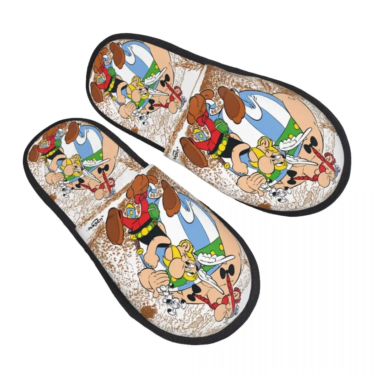 Custom Print Women Asterix And Obelix House Slippers Cozy Warm Cartoon Memory Foam Fluffy Slipper Indoor Outdoor Shoes