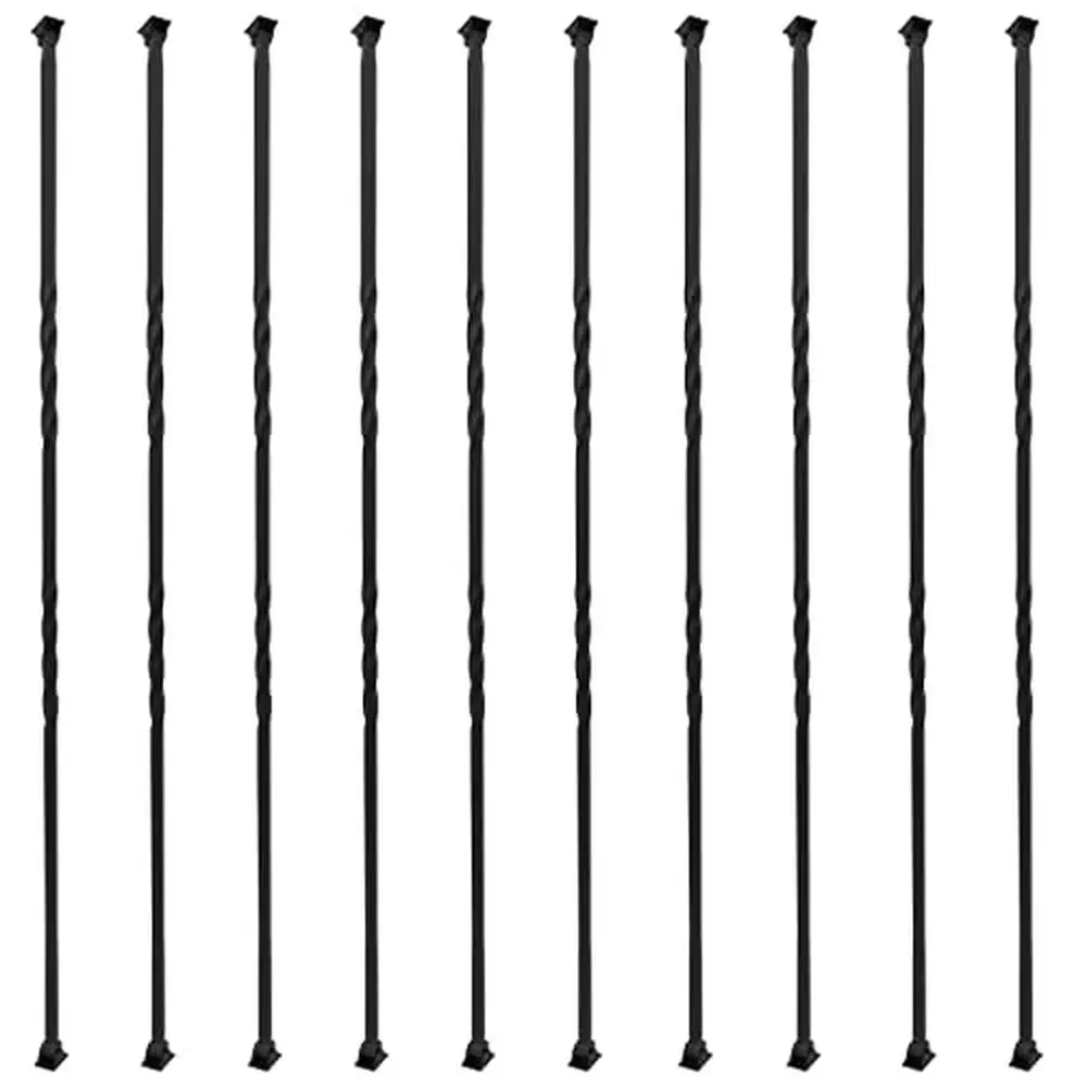 Conjunto de 10 balústres de ferro forjado, eixos de escada de torção dupla, revestido em pó preto, 43,8 polegadas