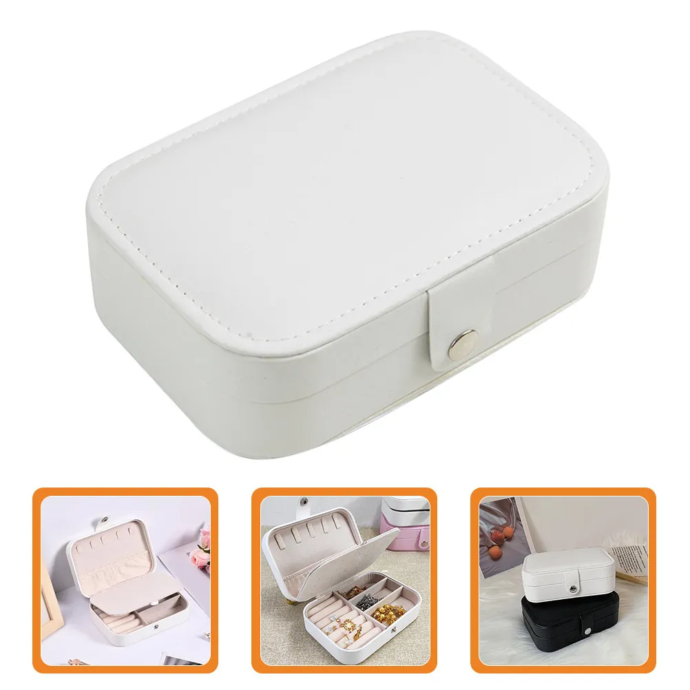 

PU Jewelry Box Travel Organizer Case with Ring Slots Earring Compartments Necklace Hooks Elastic Pockets for Women
