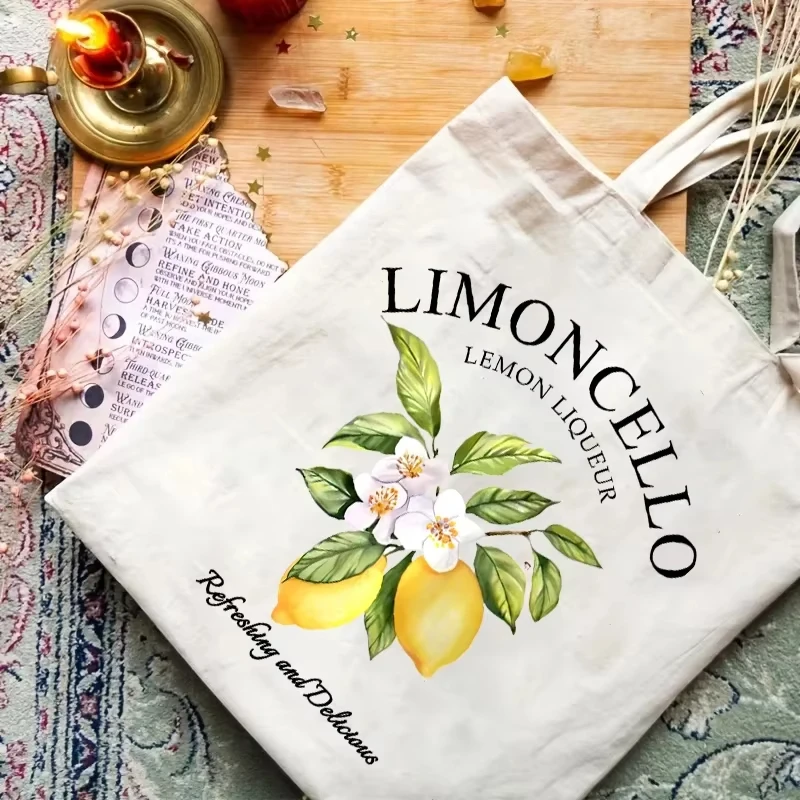 2026 Summer Piersotano Lemon Flower Patterned Leaf Design Women's Shopping Bag