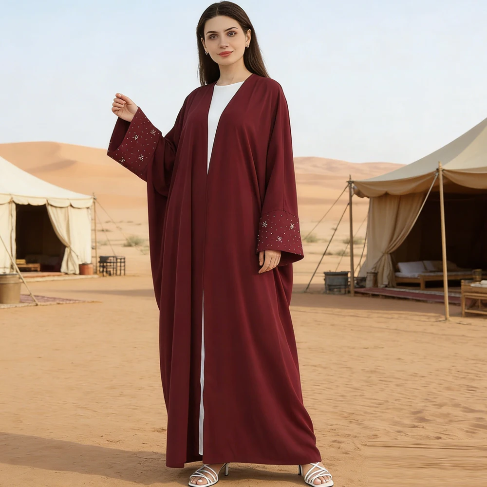 

Женская абайя с бриллиантами и бантом, кардиган в турецком стиле, кафтан, кебая, кимоно, джалабия, исламская одежда, арабская роба, женские абайи для Ид и Рамадана