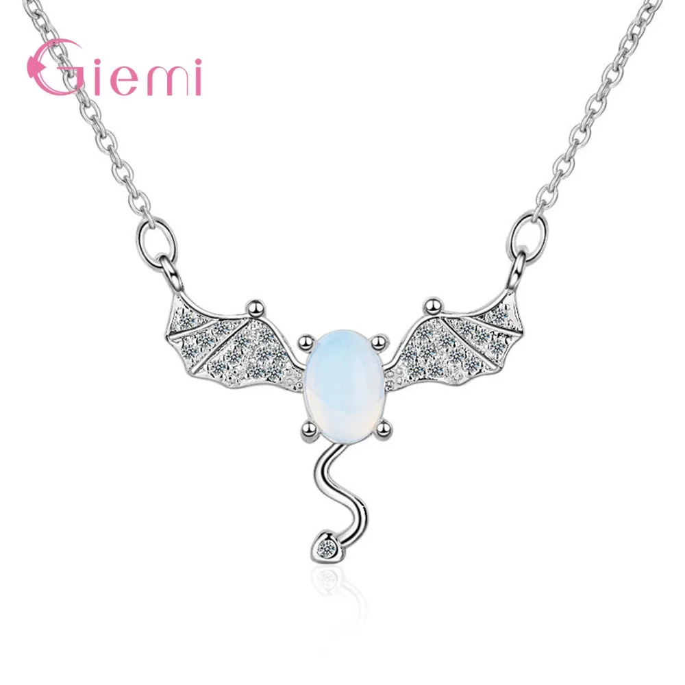 

Hot Sale Fashional 925 Sterling Silver Charms White Opal Nice Bat Design Pendant Silver Chain Necklace For Women Girls Party