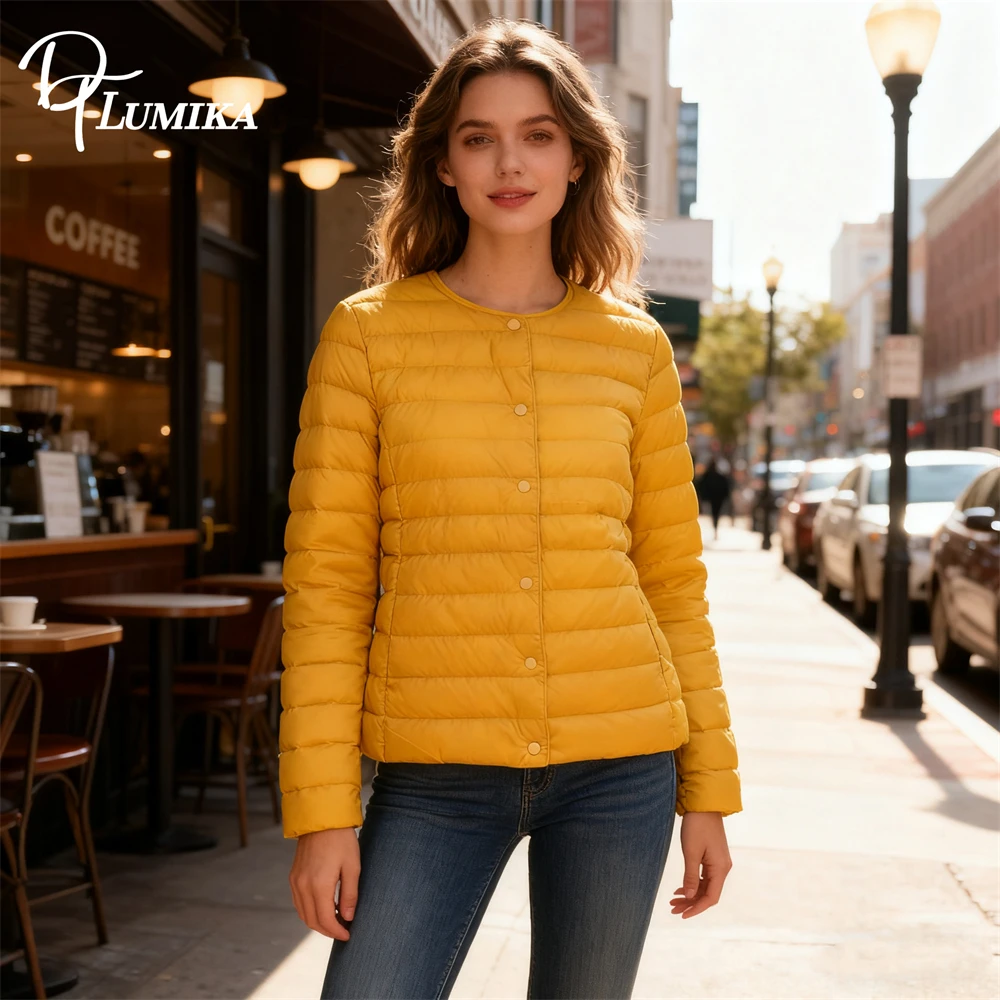 DTLumika 2025 الخريف والشتاء جديد أسفل سترة للنساء خفيفة الوزن قصيرة الأبيض بطة ثوب سترة ، تنوعا جولة الرقبة سترة #1