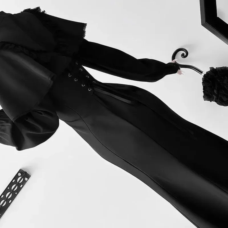 Vestido gótico de renda feminino início do outono novo a linha vestidos pretos casuais japonês y2k subcultural roupas coreanas vestidos de mujer