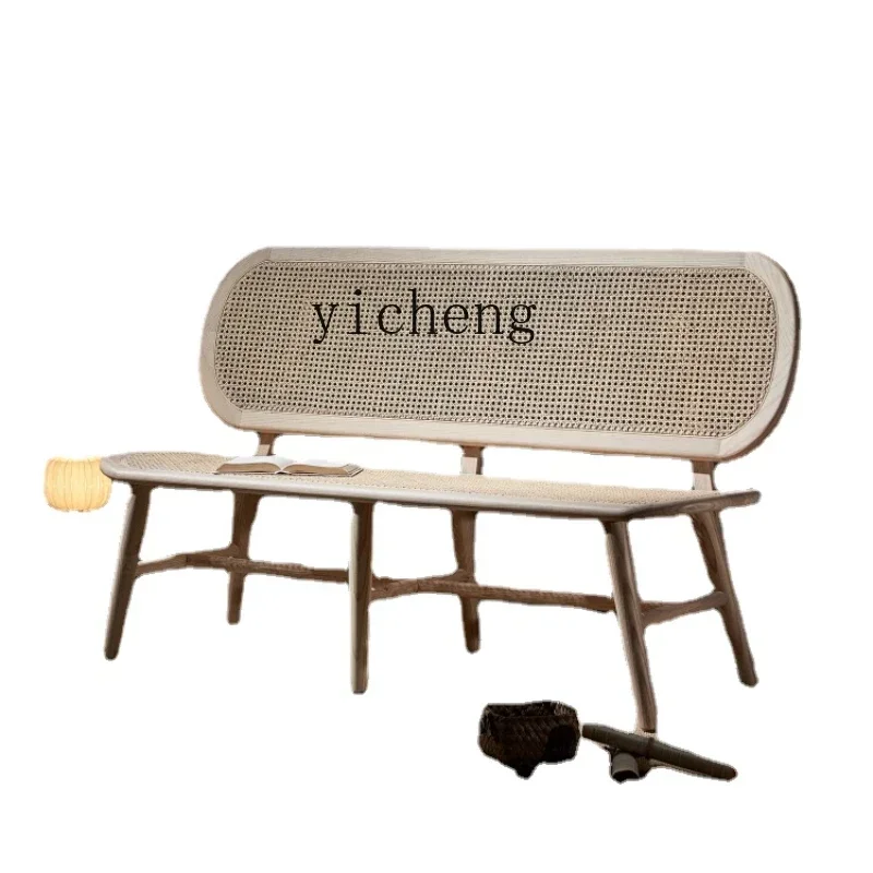 

Solid Wood Dining Chair Restaurant Restaurant Rattan Armchair Vintage Three-Seat Rattan Chair