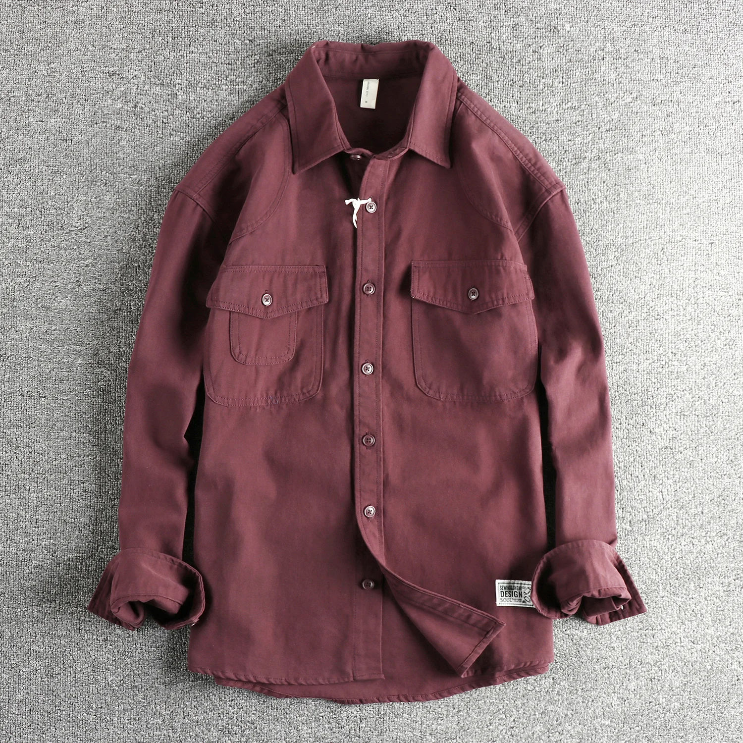 

Spring New American Retro Long Sleeve Lapel Woven Cargo Shirts Men's High Street 100% Cotton Washed Loose Casual Thin Jacket