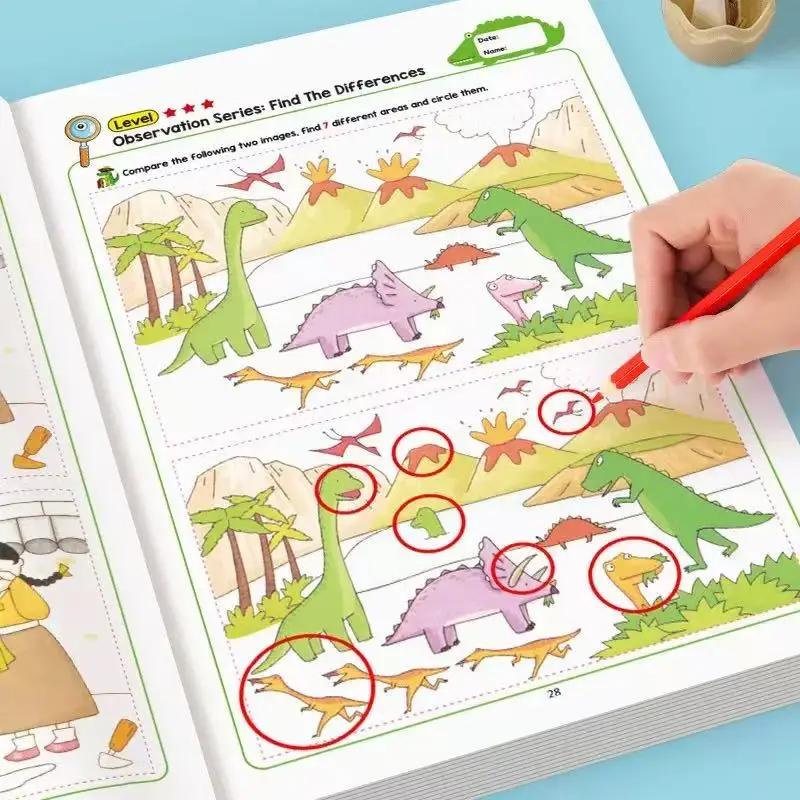 Juego interactivo de local de diferencia de 32 páginas: libro de actividades educativas colorido para niños de 3 a 8 años, mejora la concentración