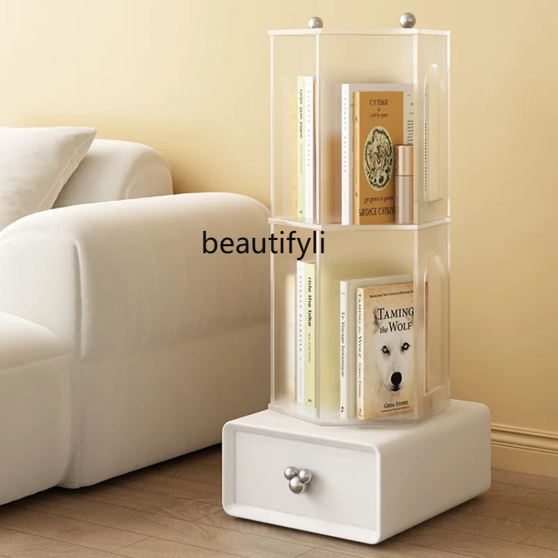 

Minimalist Bedside Table Bedroom Spinning Creative Acrylic Bookcase Storage Modern Sofa Side Cabinet furniture
