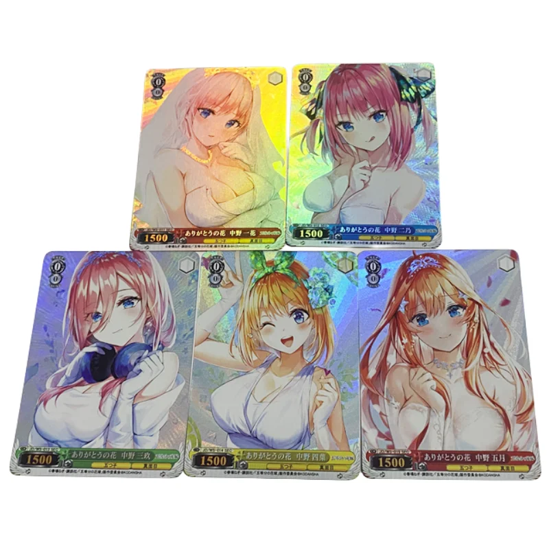 5Pcs/Set ACG Girl Cards The Quintessential Quintuplets Nakano Ichika Wedding Dress Anime Game Characters DIY Color Flash Cards