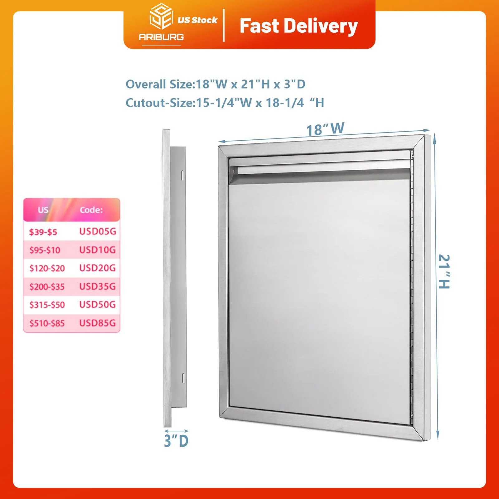 

Right Outdoor Kitchen Door Double Wall Door Panel Stainless Steel BBQ Single Door Flush Mount for Outdoor Kitchen Island