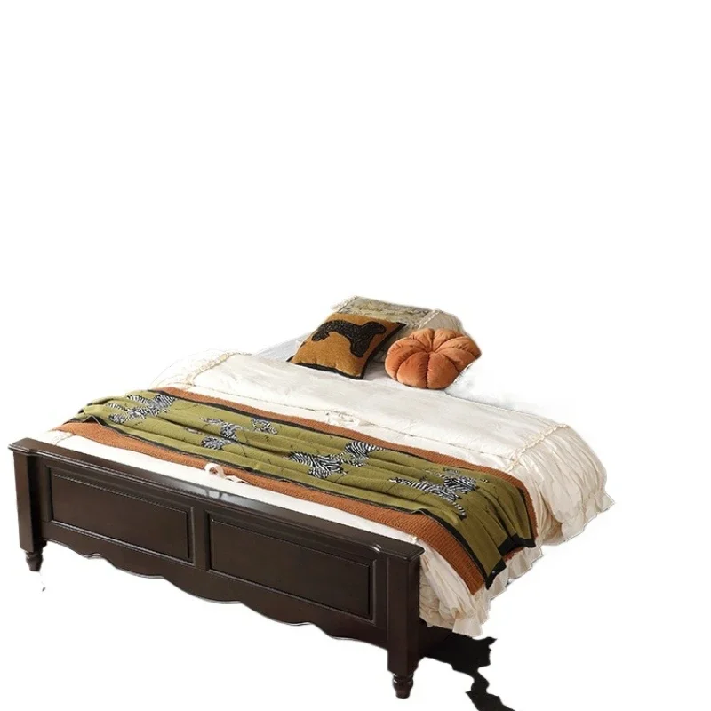 Amerikanisches Massivholzbett, Queensize-Bett, schlicht, 1,8 Meter, Doppelbett, Hauptschlafzimmer, 2 Meter, französischer Retro-Stil, schwarzer Nussbaum, Schwalbenschwanz-Design, geräuscharm