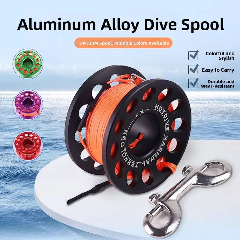 bobine-de-ligne-de-plongee-hotdive-en-alliage-d'aluminium-30m-corde-de-degagement-15m-controleur-de-flottabilite-de-plongee-avec-drapeau-smb-ligne-plate-pour-la-plongee-sous-marine