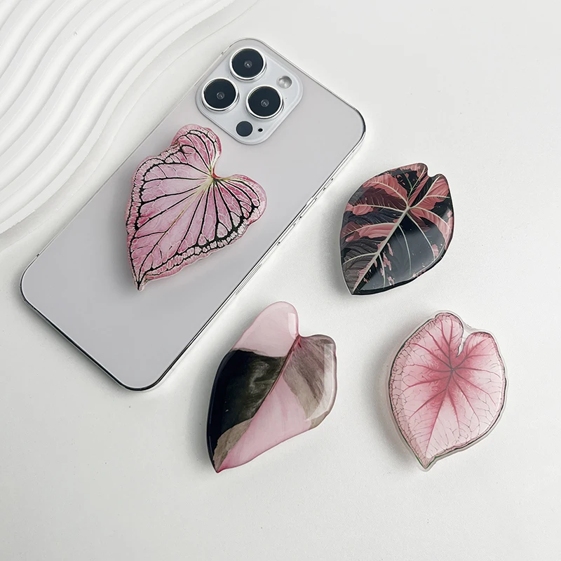 New Resin Leaf Phone Stand Tropical Plant Leaves Phone Socket Talk Grip Foldable Retractable Lazy Stand For IPhone 16