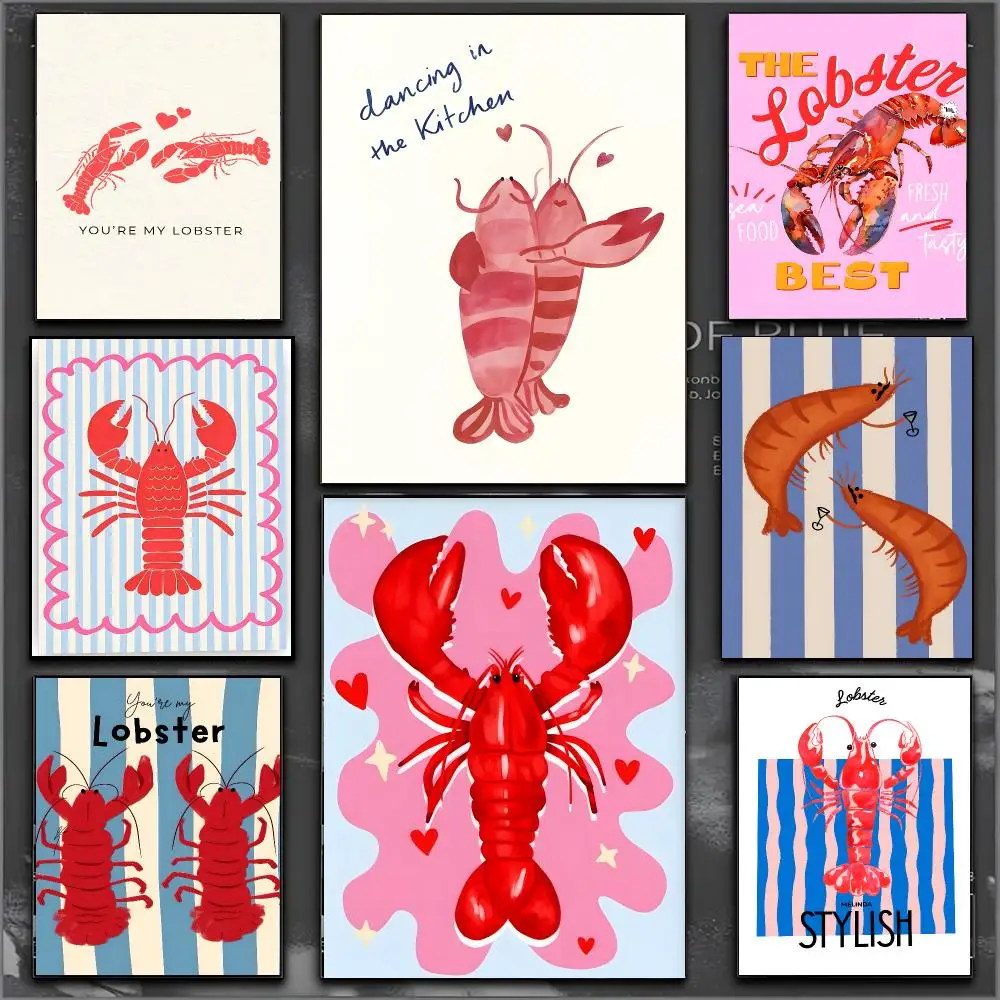 Illustration Cute Shrimp Cartoon Poster Waterproof Sticky WallArt Print For Bedroom Living Room Hallway Bar Home Decor