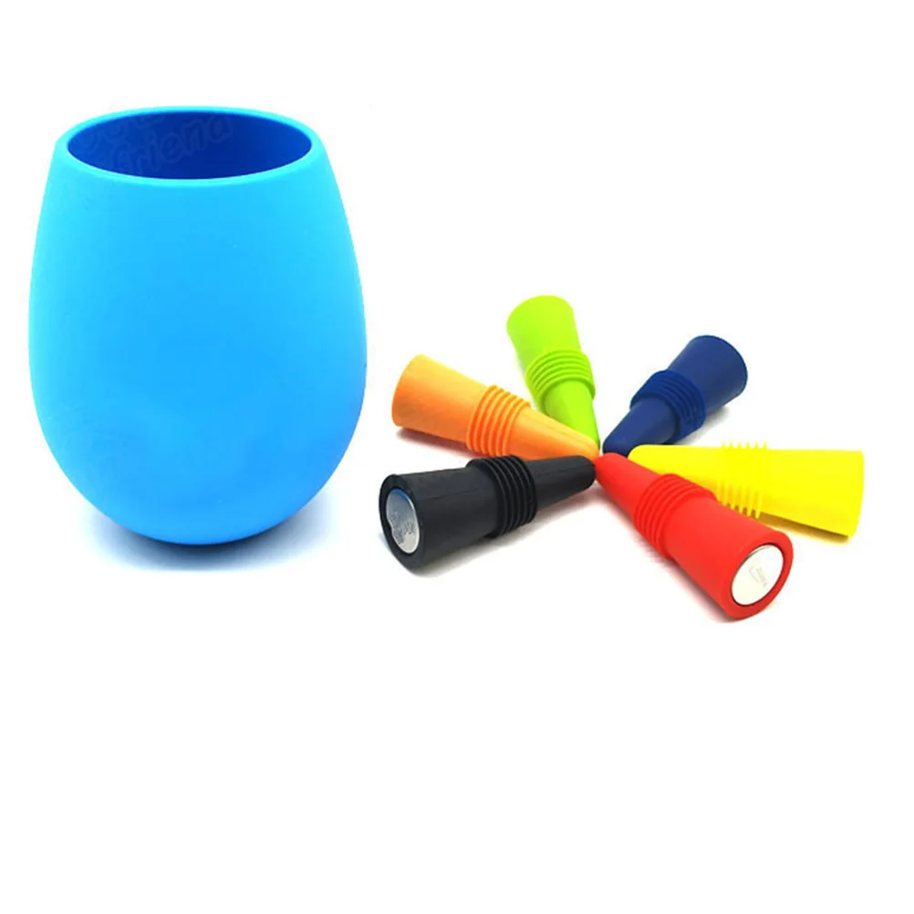 

6Pcs Wine Pourer Sealer Reusable Silicone Cap for Red White Wine Vinegar Olive Oil Home Bar Display Black Sealer