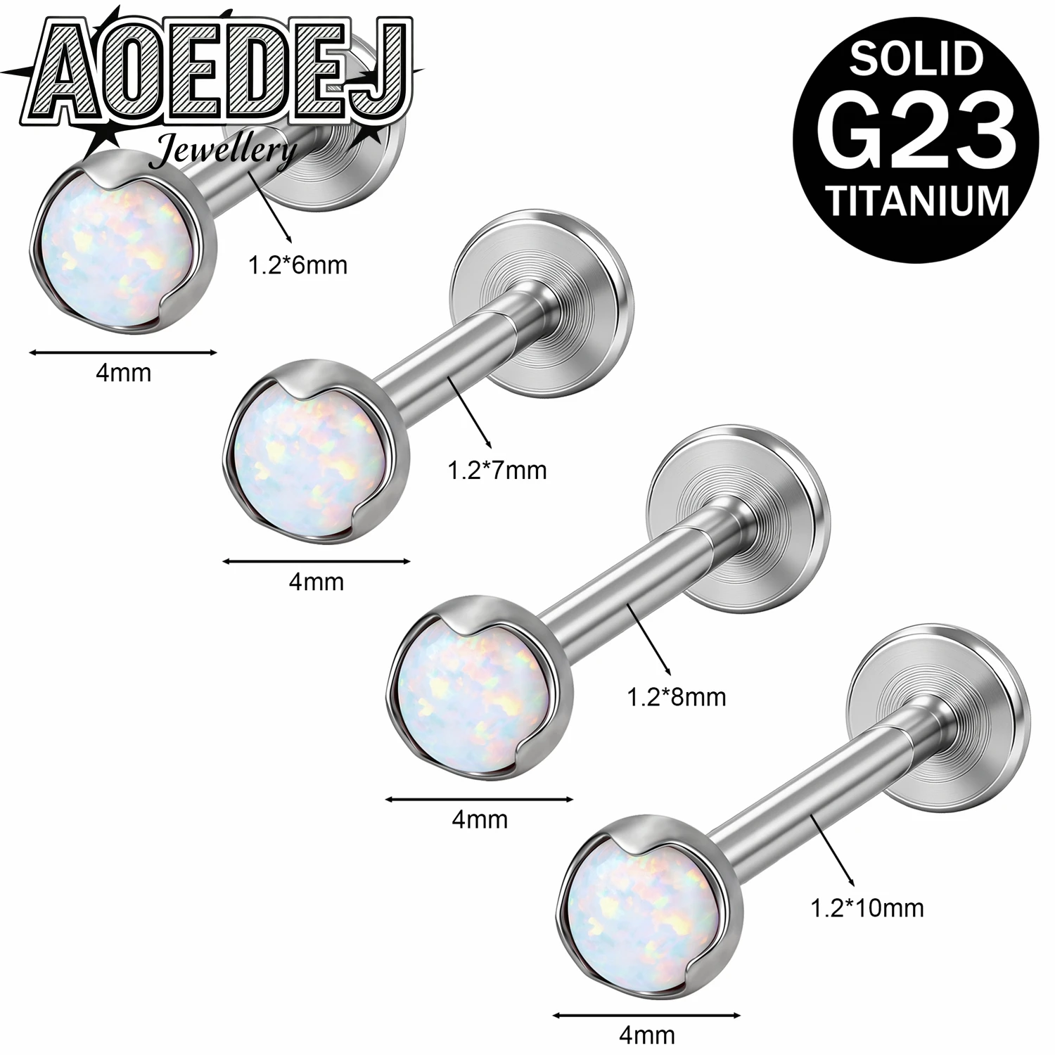 AOEDEJ 1 PC 16G/18G ASTM F136 Titanium Stud Earrings Round Opal Labret Lip Studs Colorful Ear Helix Conch Lobe Piercings Jewelry