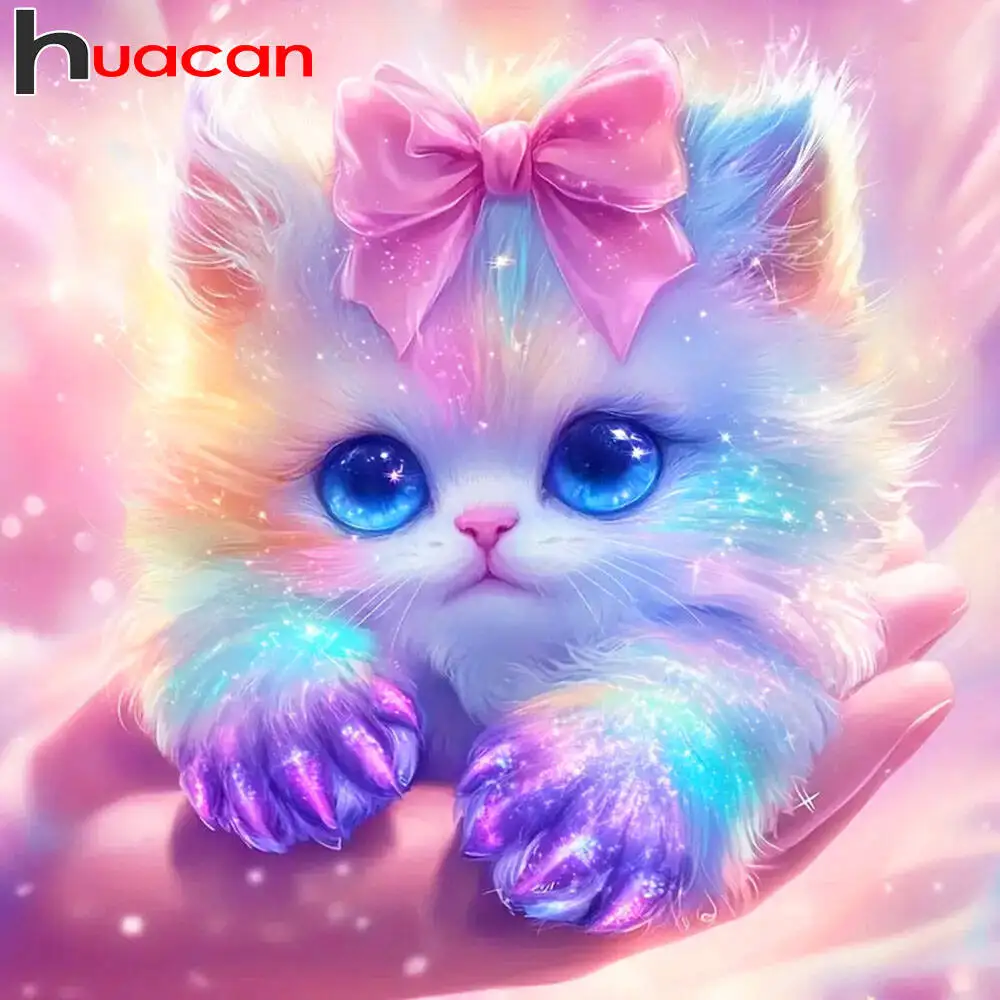 Huacan Diamant-Gemälde, Katze, Diamant-Mosaik, Tier, komplettes Kit, Bild von Strasssteinen
