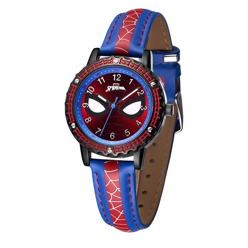 Reloj Spider Man resistente al agua con puntero luminoso, reloj de cuarzo, correa de cuero, reloj para niños, regalos de cumpleaños y Navidad