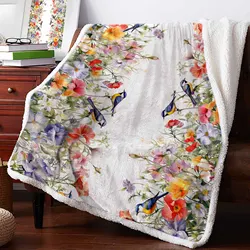 Flower Watercolor Bird Cashmere Blanket Warm Winter Soft Throw Blankets for Beds Sofa Wool Blanket Bedspread