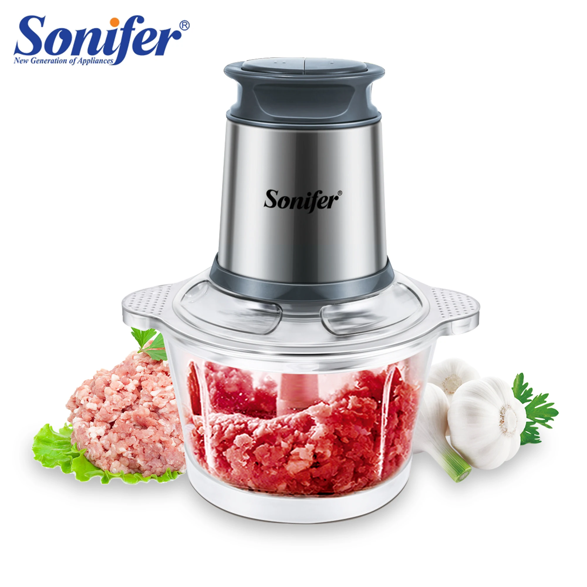 2 Speeds Electric Chopper Meat Grinder 1.8L Glass Mincer Food Processor Slicer Egg Beater Vegetable Meat Grinder 250W Sonifer