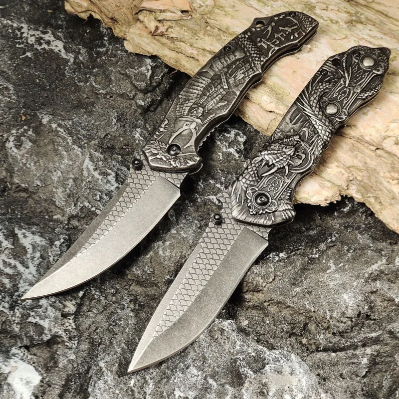 Folding knife outdoor knife all-steel self-defense three-dimensional carving camping fruit fishing hunting knife high hardness