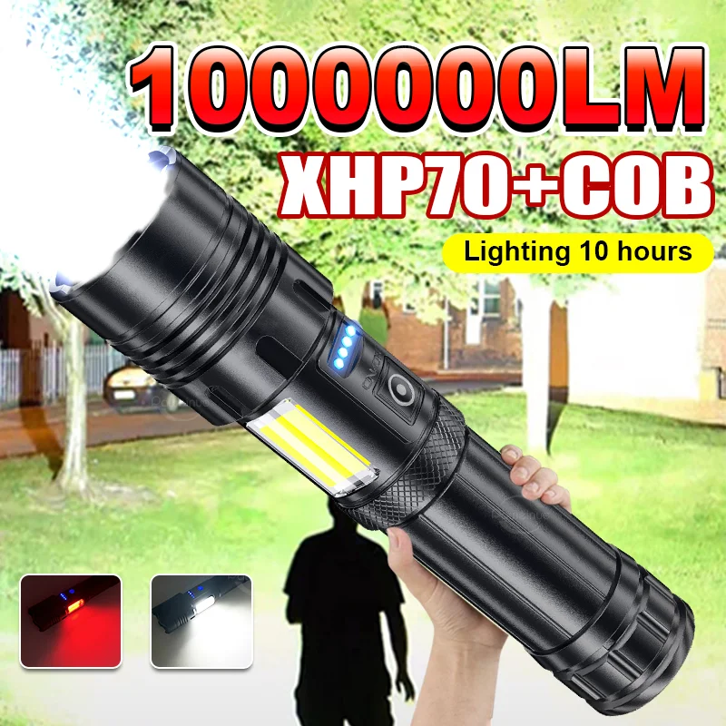 High Power Led Flashlight 1000000LM Powerful LED Flashlight Portable USB Rechargeable Lamp 2600mah Emergency Camping Work Torch