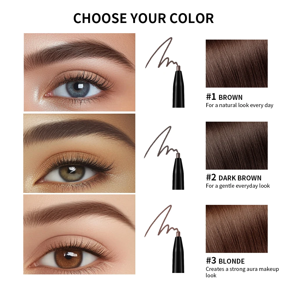 3 ألوان برأسين قلم الحواجب دوران تلقائي فائق النعومة قلم الحواجب تجميل ضد الماء مستحضرات تجميل العين الحرة للنساء #5